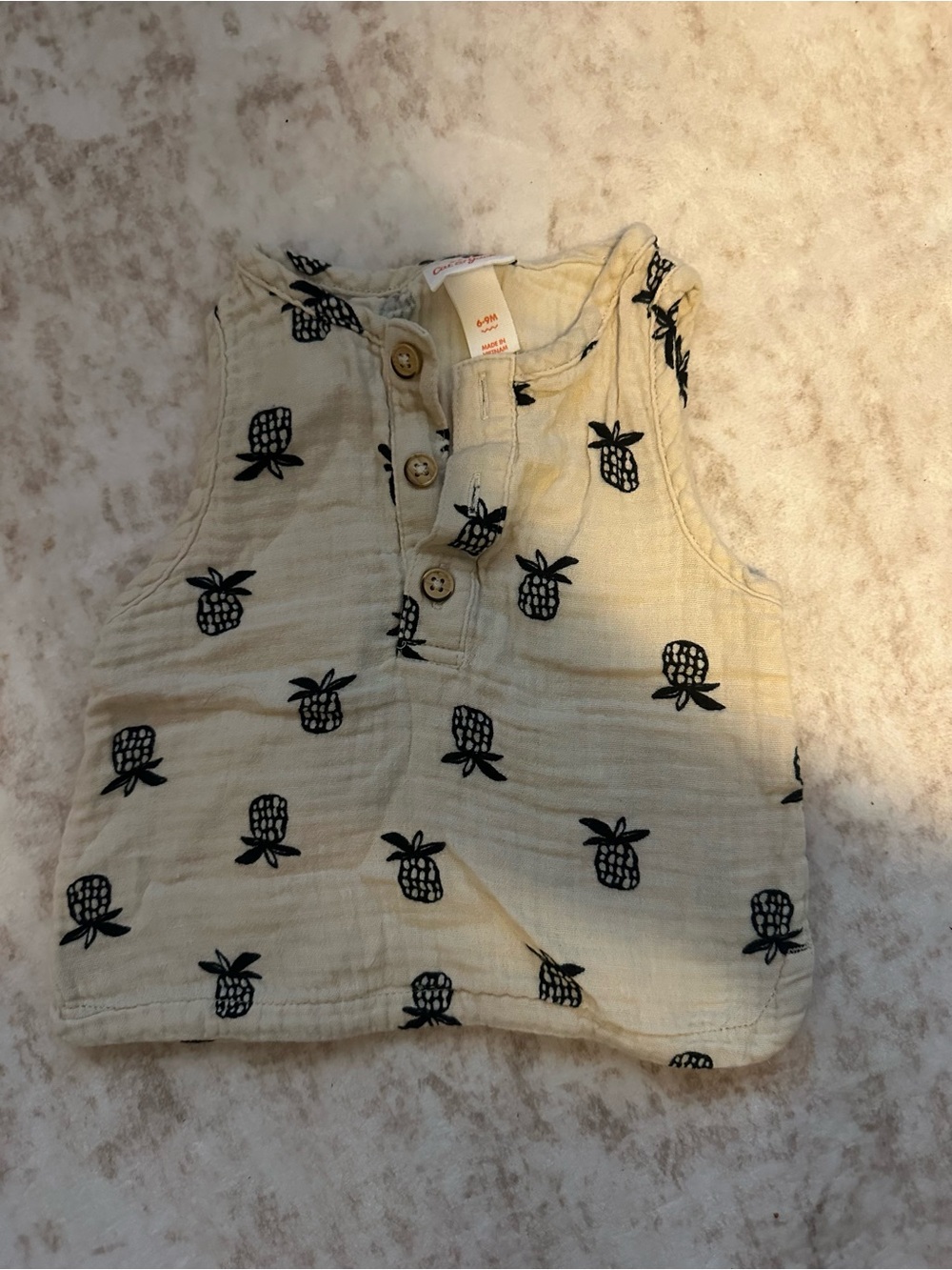 Cat & Jack Cream Tank Top with Black Pineapple Print- size 6-9 months
